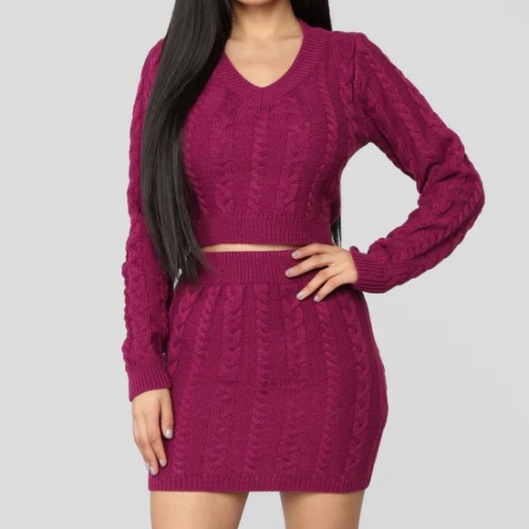 Fashion Nova Close To You Crop Top Mini Skirt Set in Mulberry in Size M - Picture 1 of 7